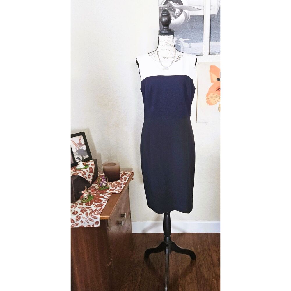 Nine West Office Dres 3 Color block Dress Cream Navy Black Size 6 Minimalist